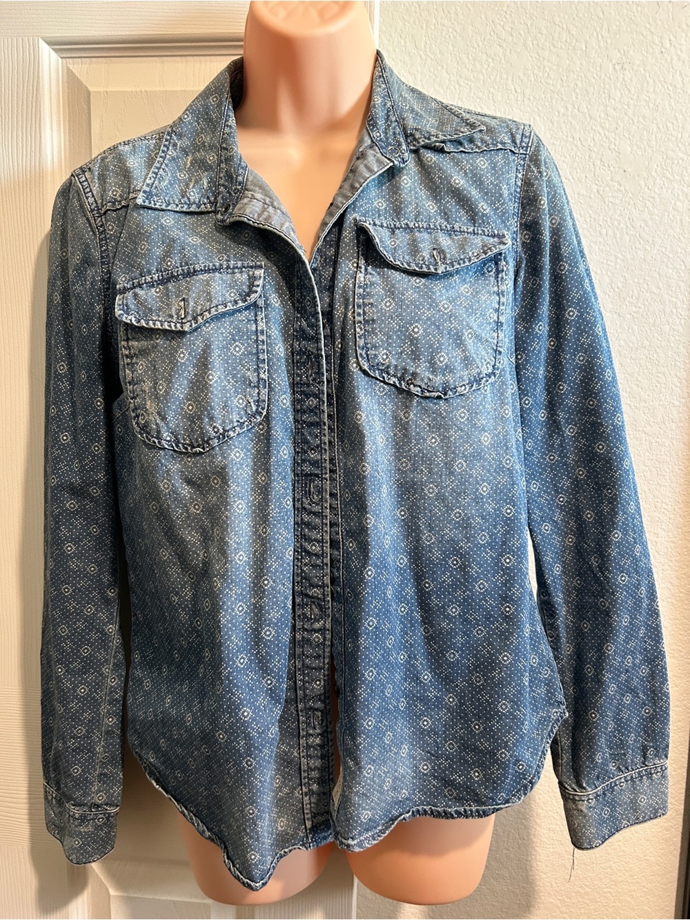 Armani Exchange Blue Chambray Shirt with Printed Indigo Yoke